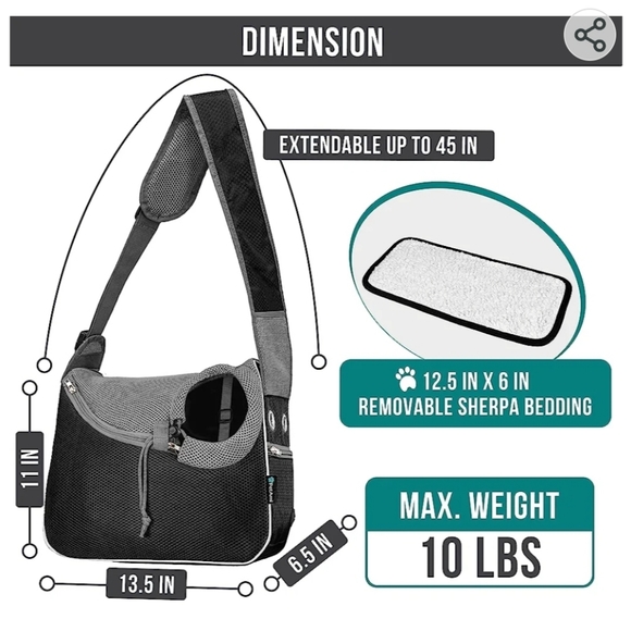 Dog Black Grey mesh reflective carrier Small to Medium drawstring sling - Picture 3 of 3